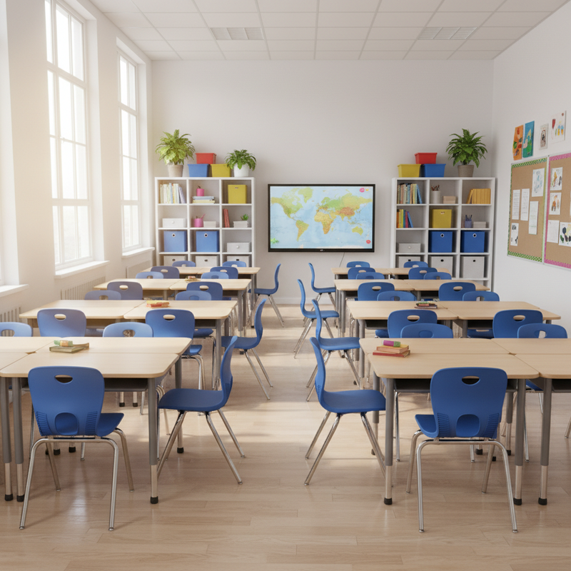 Wide classroom with Hercules desks and chairs - 200x200
