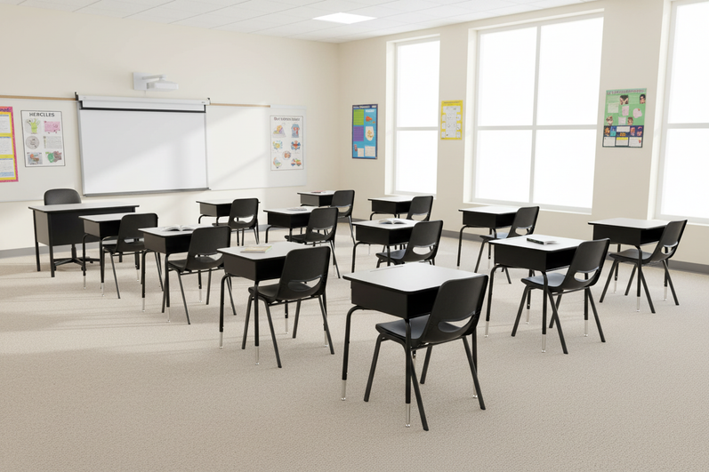 Wide Classroom with HERCULES Desks and Chairs